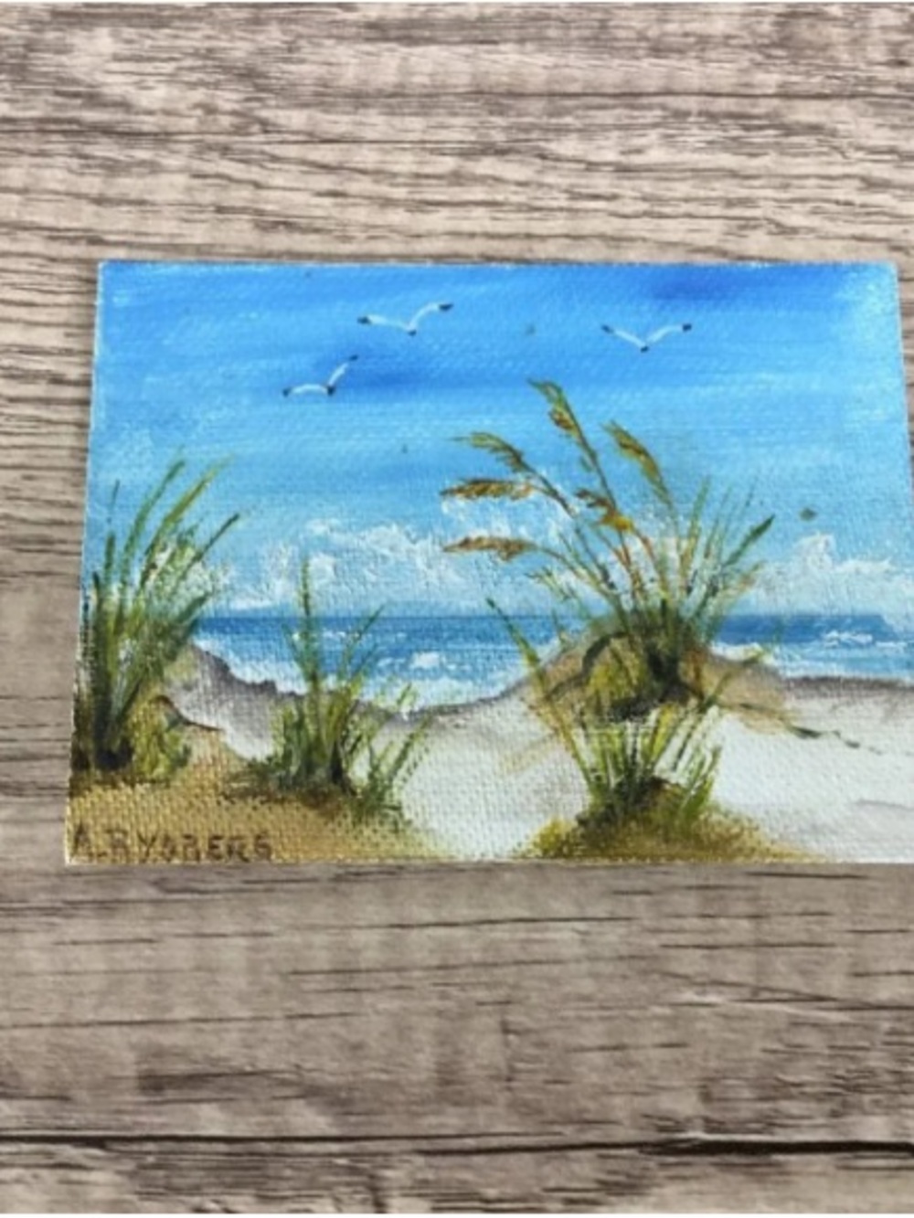 Miniature Beach Landscape Oil Painting Original Signed By Ann Rydberg Coastal